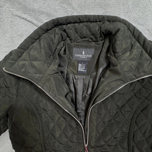 London Fog Women's Quilted Jacket Size Large Olive Green Full Zip High Collar‎ - Picture 14 of 15